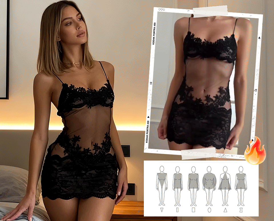 EmberaLuxe™ – Delicate Floral Lace Nightdress Paired with Matching Thong