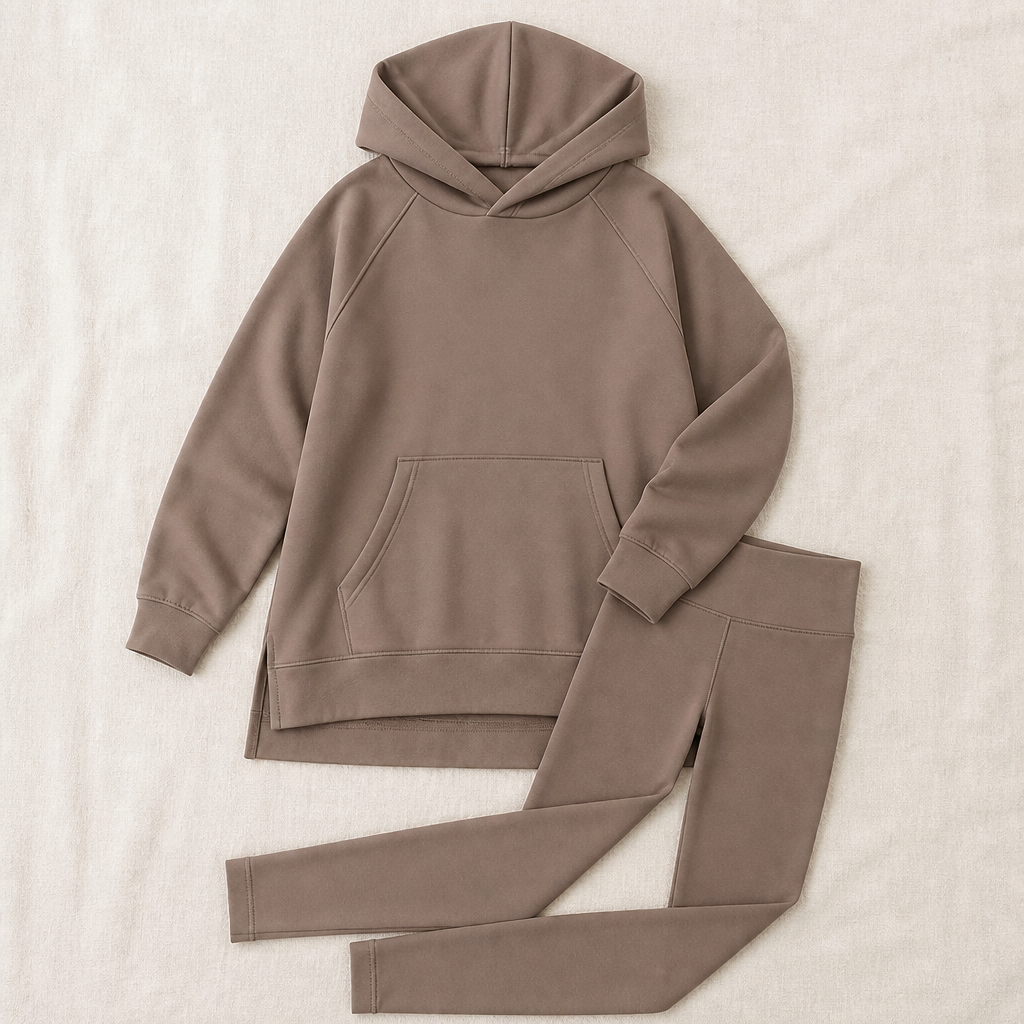 GlowFlex™ – Comfy Hooded Tunic & High-Rise Leggings Set