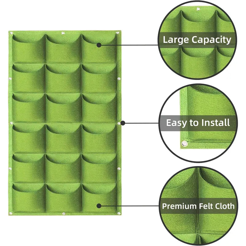 Wall-Mounted Vertical Plant Bag with 18 Pockets Made of Felt