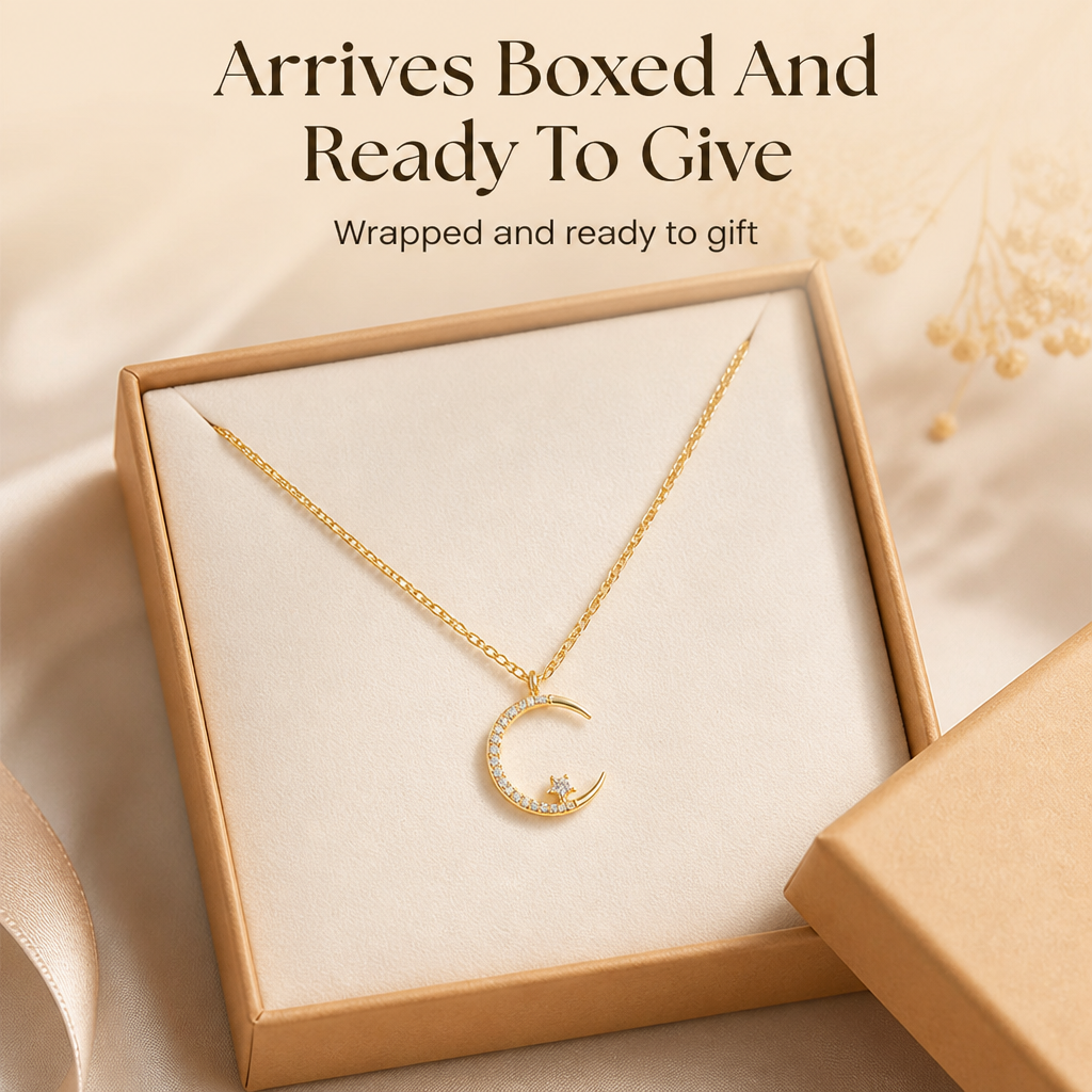 LumaLuxe™ – Dainty Pavé Crescent Moon & Star Pendant Necklace