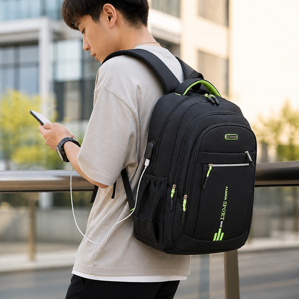 Water-Repellent Oxford USB-Charging Backpack (Fits 15.6in Laptop)