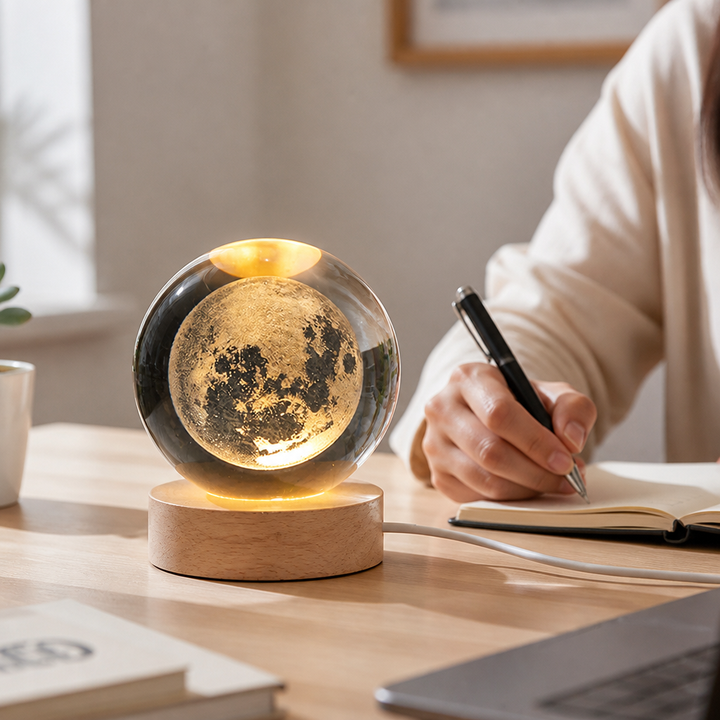 3D Engraved Glass Globe LED Night Light (USB-Powered)