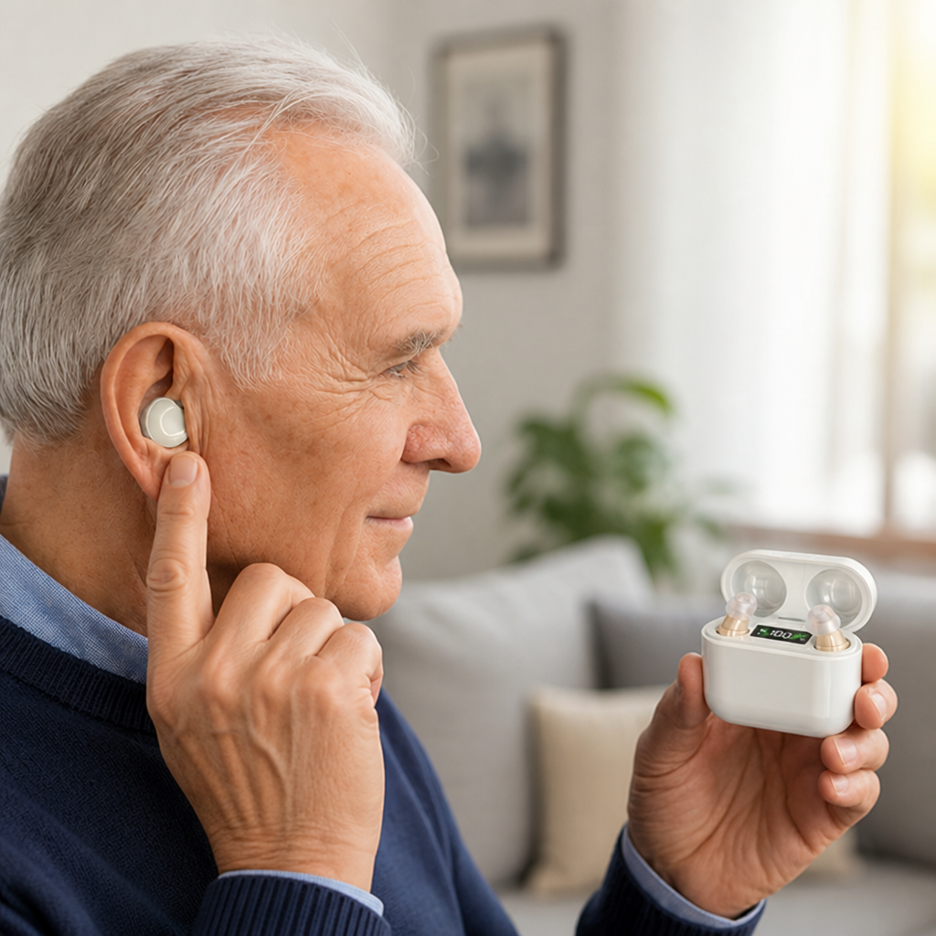 Invisible Rechargeable In-Ear Hearing Aid (With Charging Case)