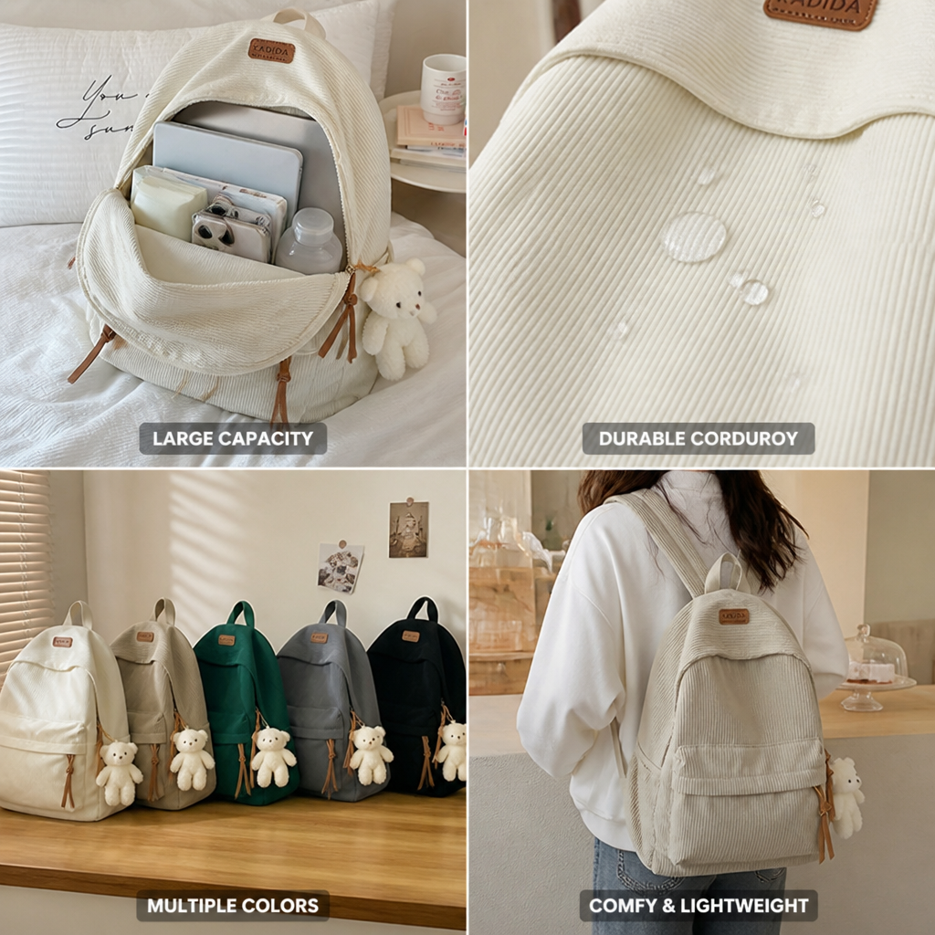 Large-Capacity Corduroy Minimalist Backpack