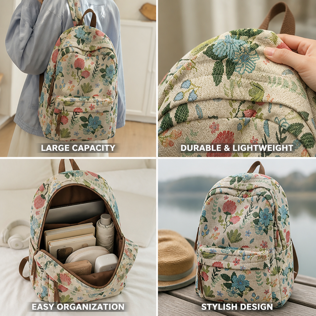 Vintage Floral Large-Capacity Backpack (School & Travel)