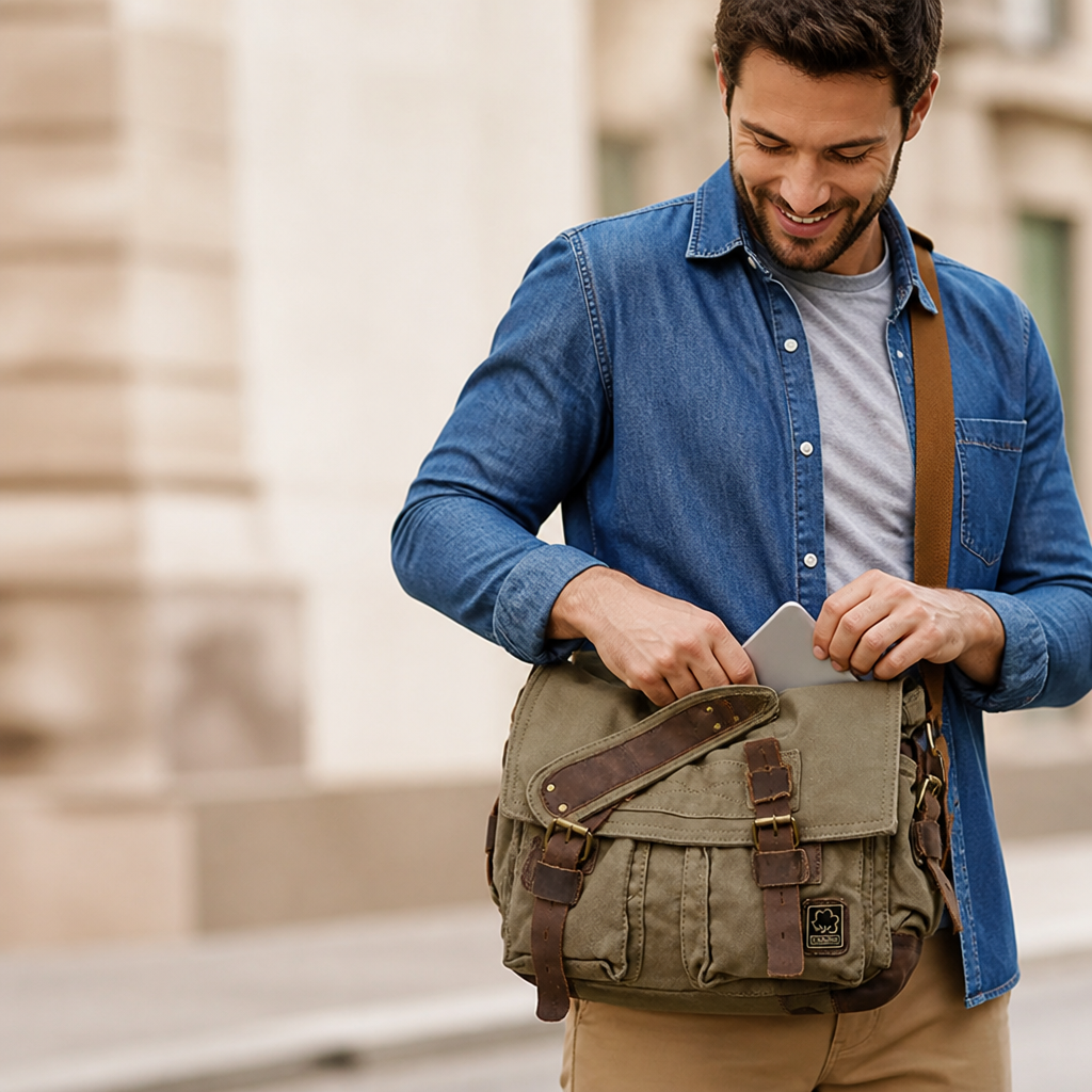 Durable Canvas Multi-Compartment Crossbody Bag