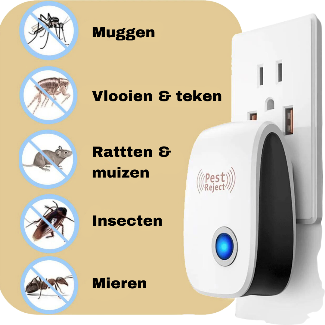 Plug-in Ultrasonic Pest Repeller for Rodents and Insects - 40 m², Safe for Pets