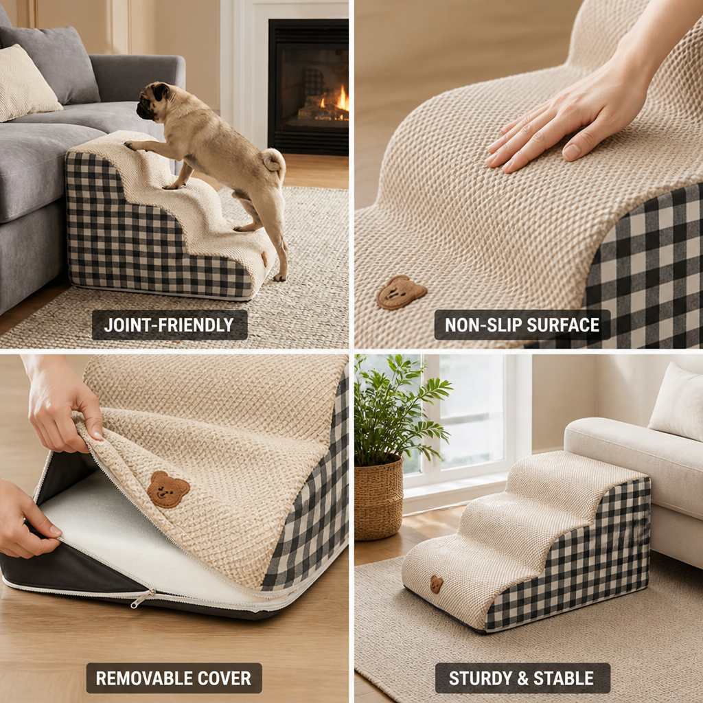 Soft Foam Non-Slip Pet Stairs (Removable Washable Cover)