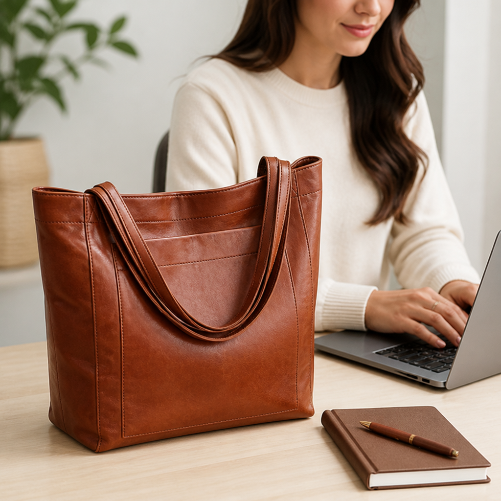 Structured Genuine Leather Tote (Detachable Strap)