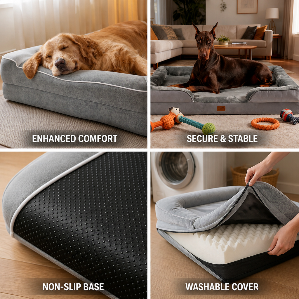 Memory & Egg-Crate Foam Non-Slip Dog Sofa Bed (Removable Washable Cover)