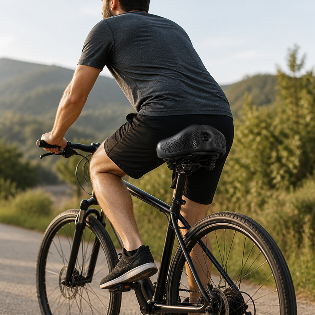 Noseless Extra-Wide Double-Spring Bike Saddle