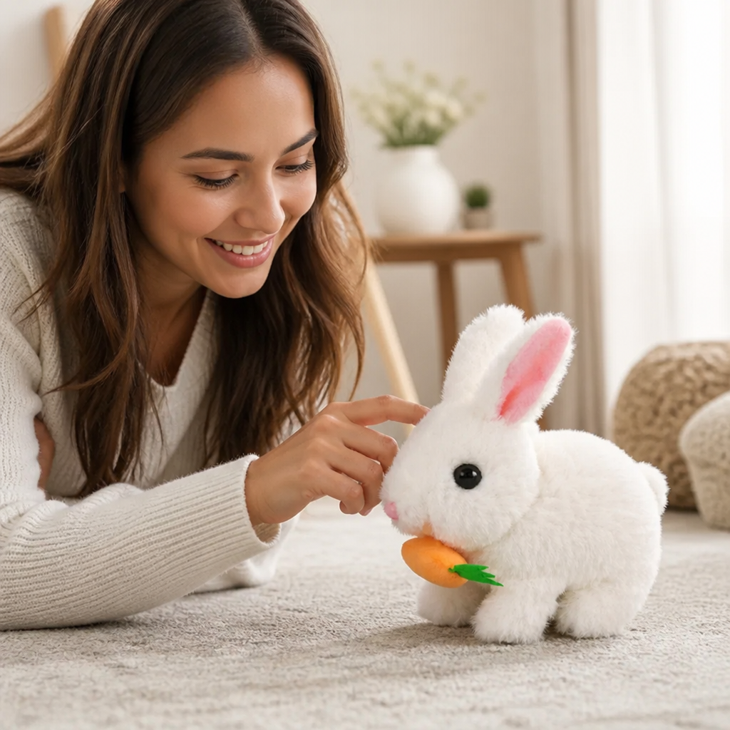 Lifelike Hopping Non-Toxic Plush Bunny (Handcrafted)