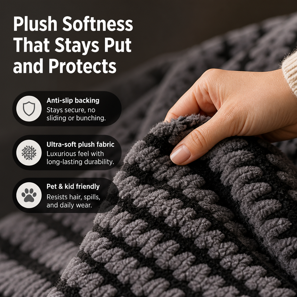 VeluraHug™ — Drape Your Sofa in Stay-Put, Cloud-Soft Warmth That Hides Pet Hair