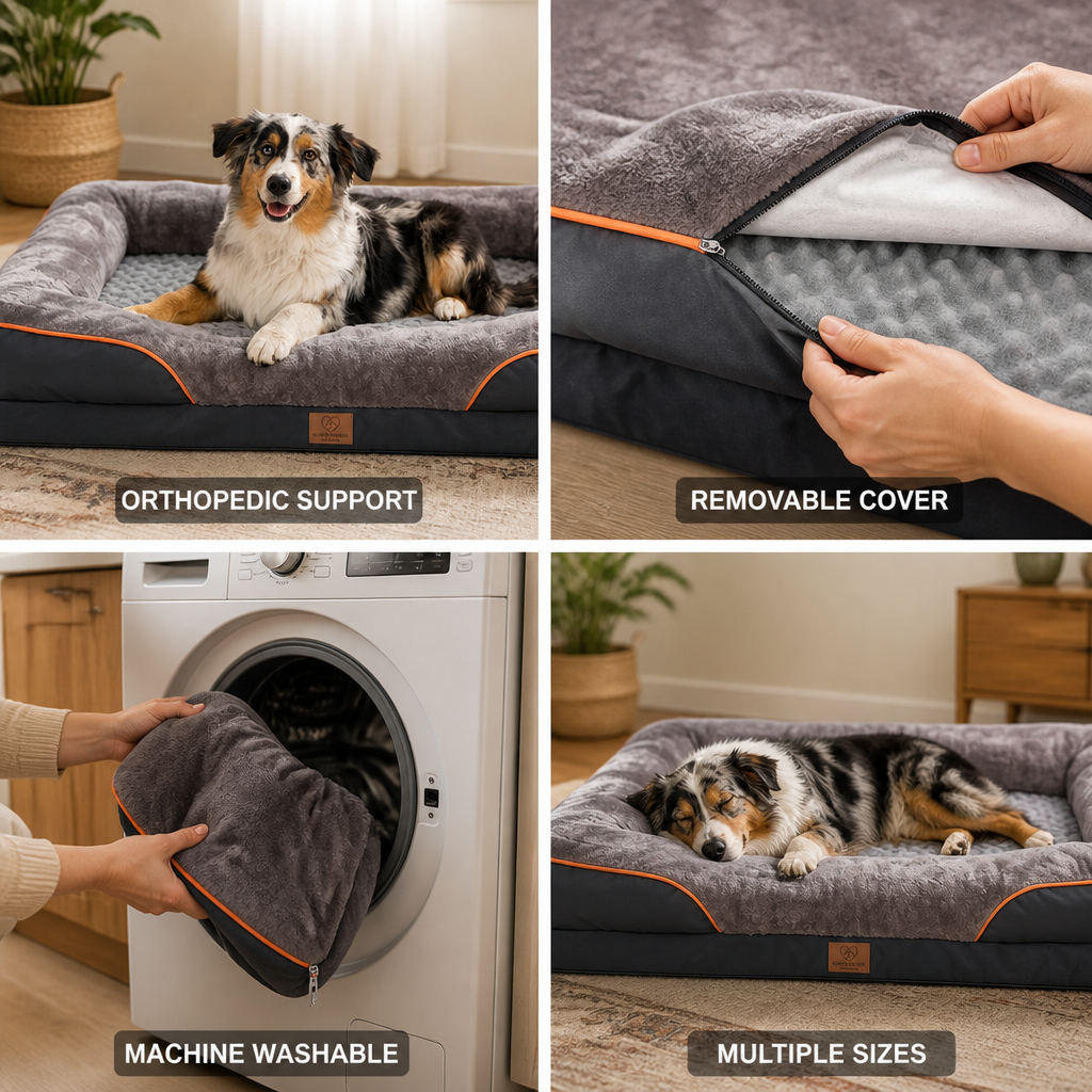 Orthopedic Plush Bolster Pet Bed (Removable, Washable Cover)