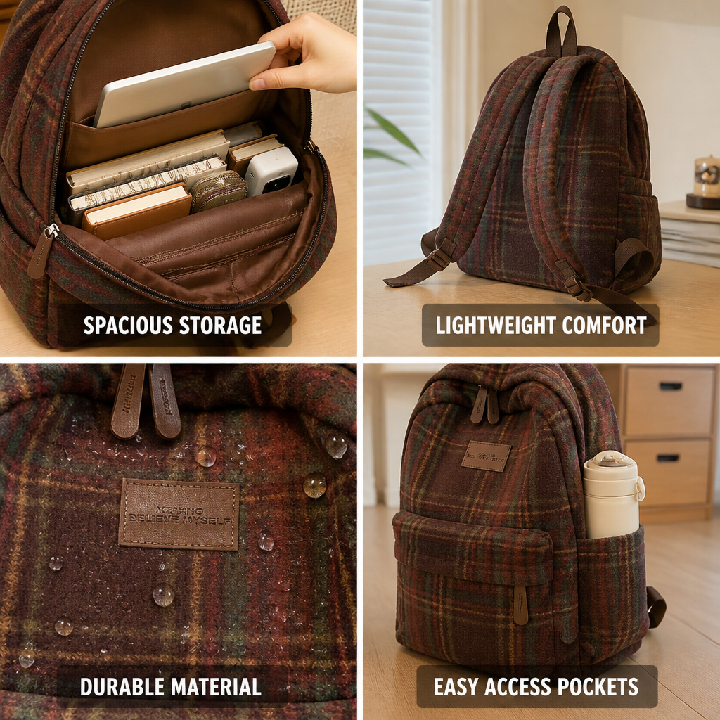 Lightweight Multi-Pocket Solid Color Backpack
