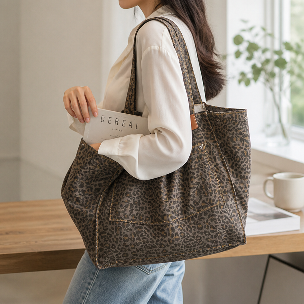Leopard Print Multi-Pocket Handbag