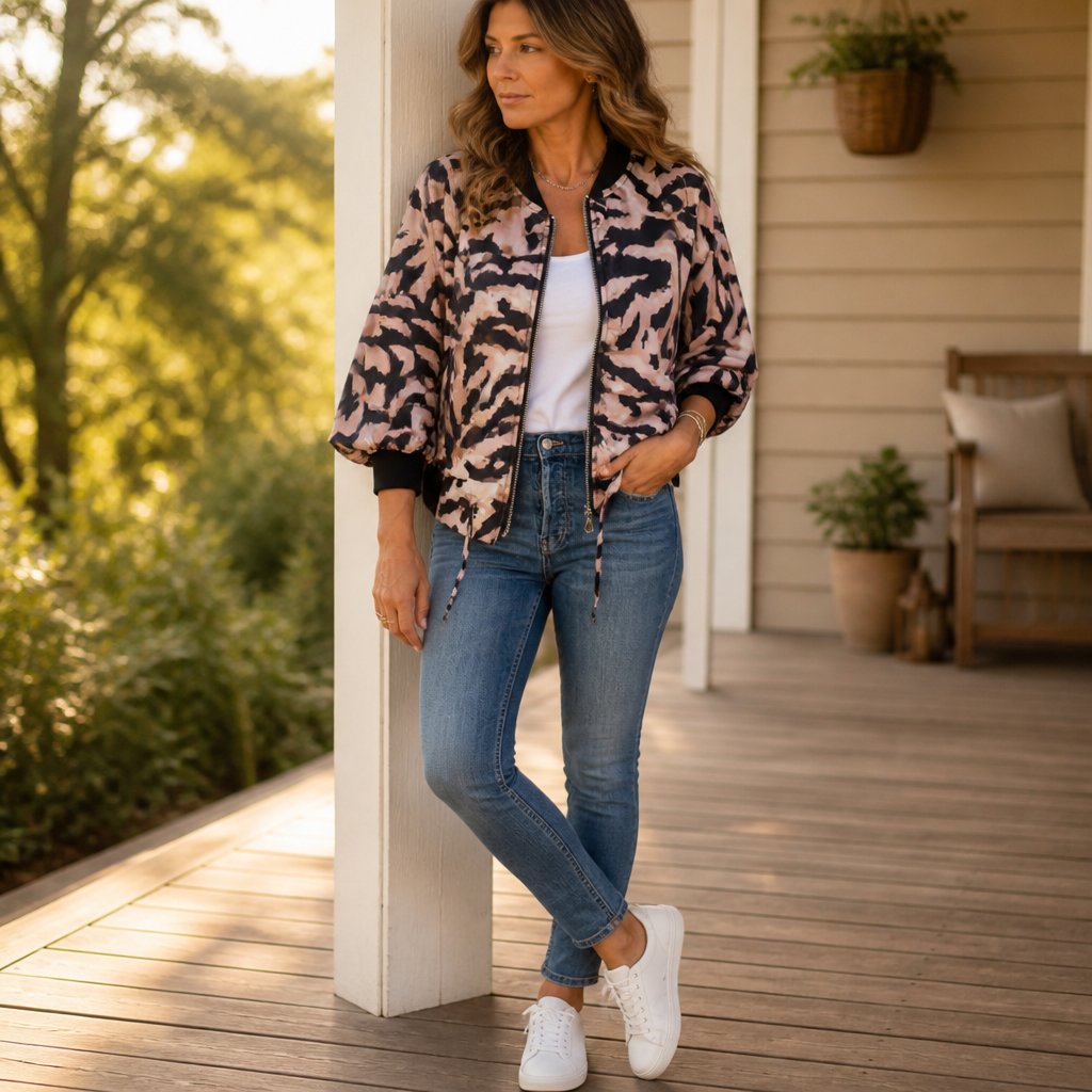 StriVibe™ Zebra Bomber Jacket — Unleash Bold Confidence with Feather-Light Fall Warmth