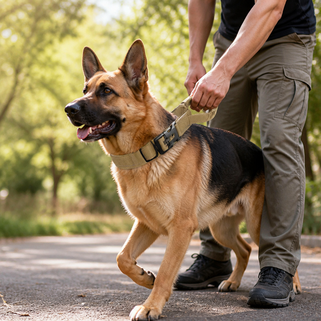 Durable Nylon Built-In Handle Reflective Dog Training Collar (For Large Dogs)