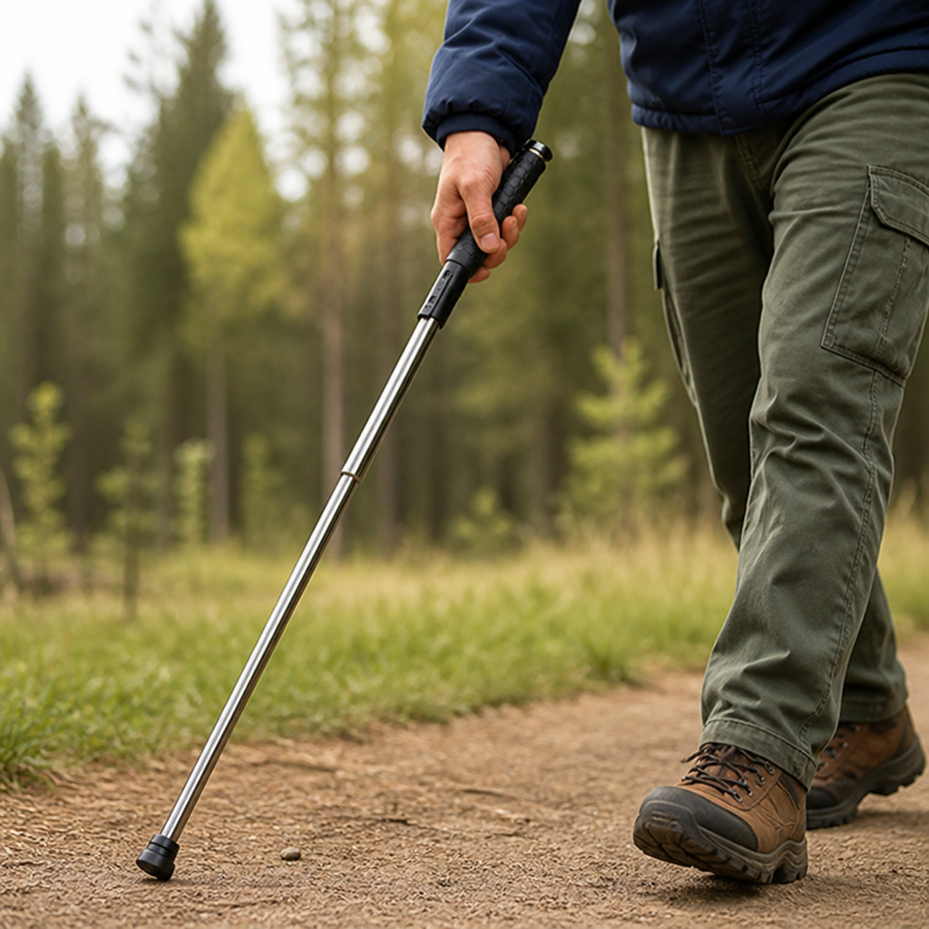 One-Hand Folding & Adjustable Steel Cane (Travel-Ready)