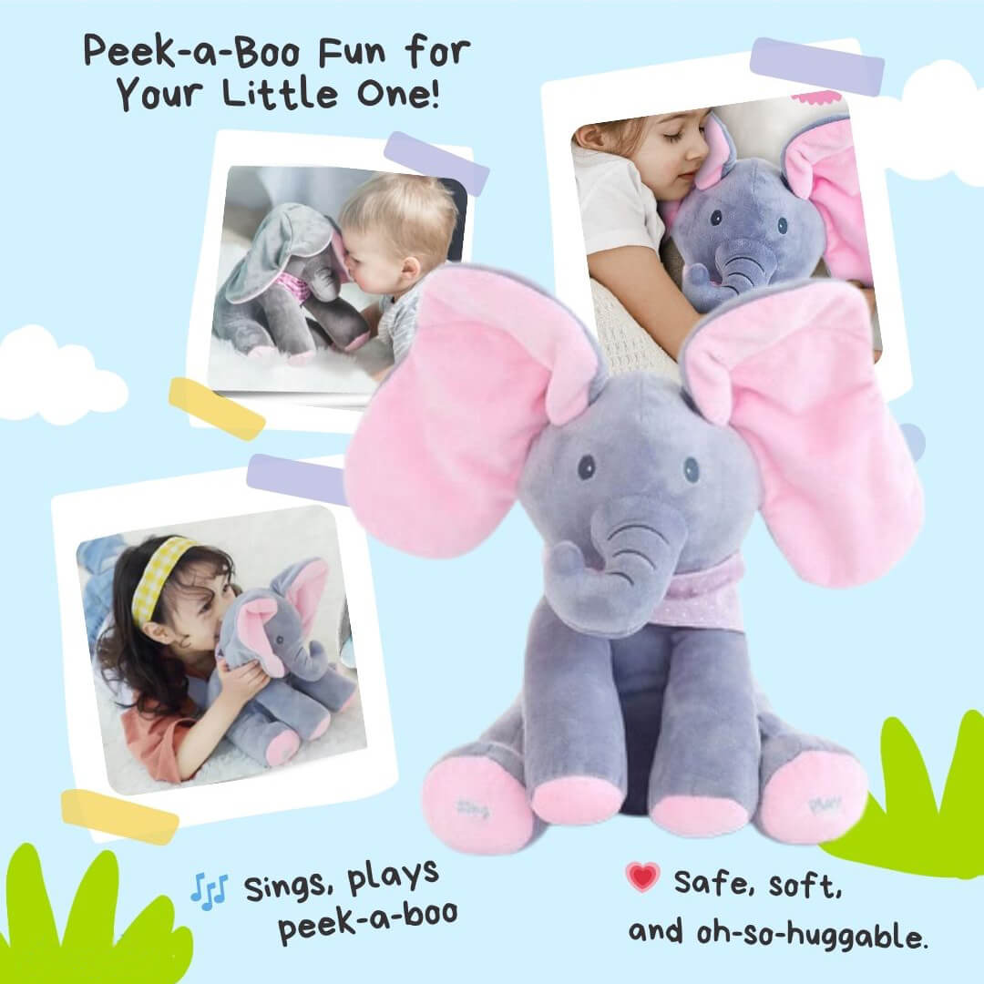 Musical Plush Elephant Toy Featuring Peekaboo Play