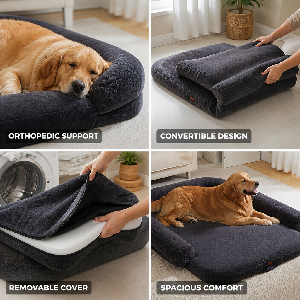Orthopedic Memory Foam Convertible Dog Bed (Removable Washable Cover)