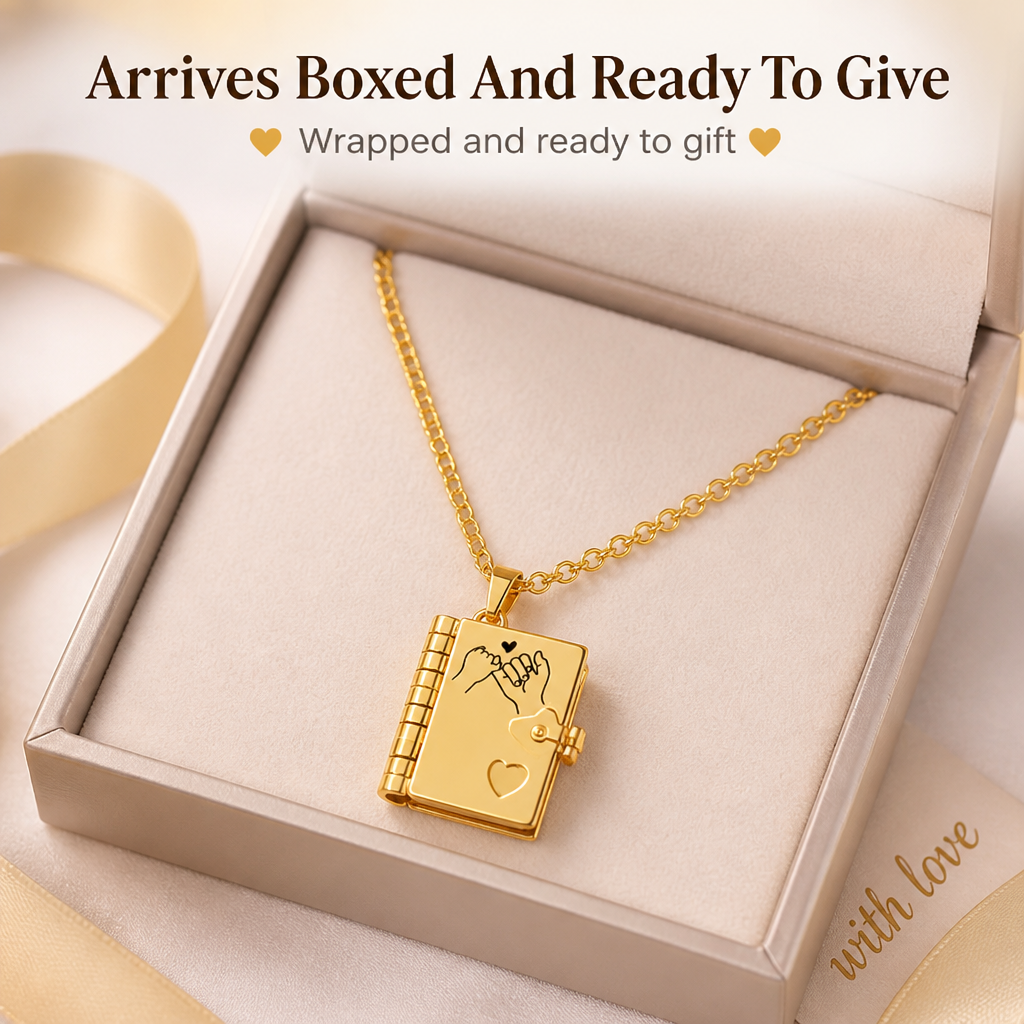 EverBond™ – Pinky Promise Book Locket Necklace with Hidden Fold-Out Pages