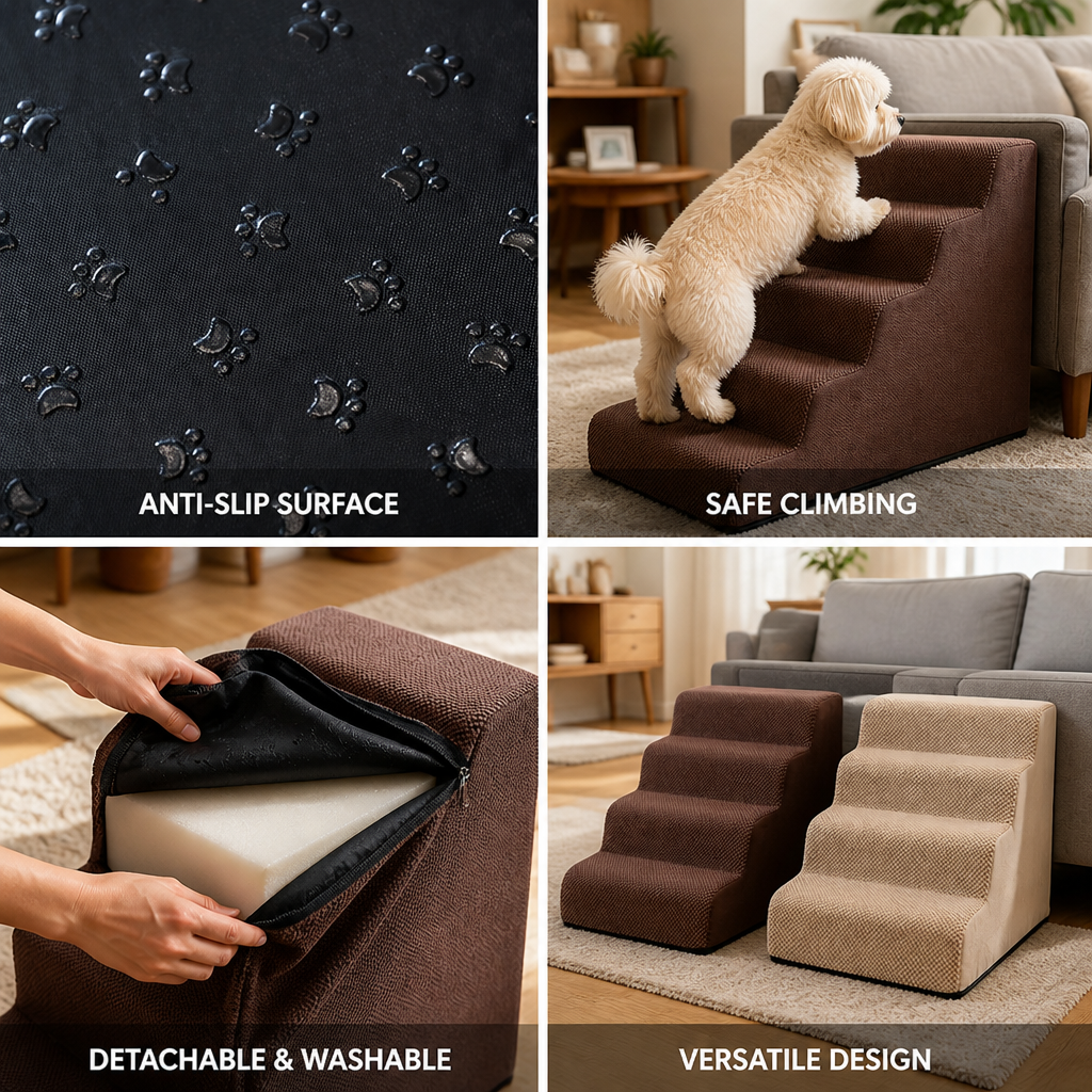 Anti-Slip Detachable & Washable Pet Stairs (5-Step)
