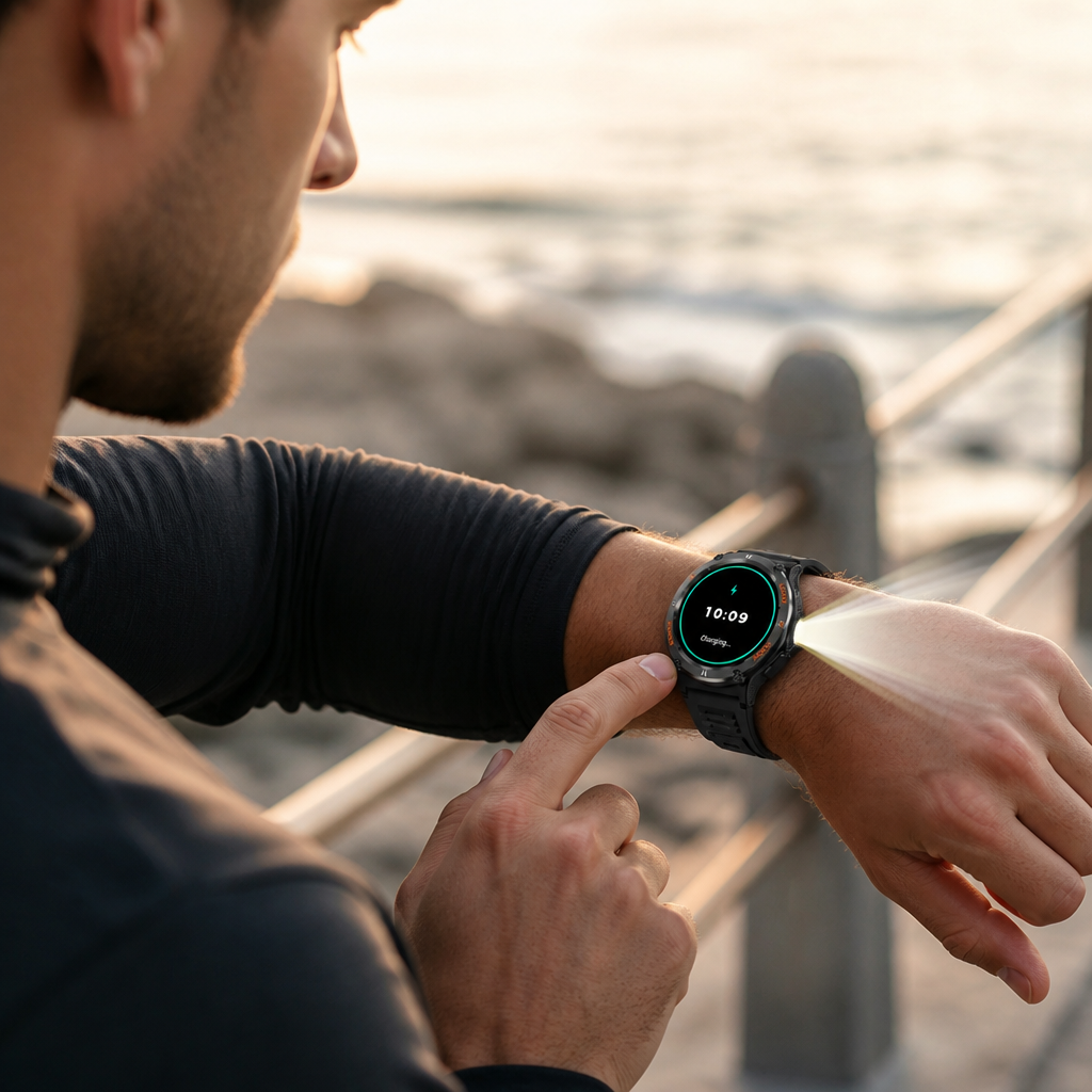 Integrated LED Flashlight & Silicone Band Smart Watch