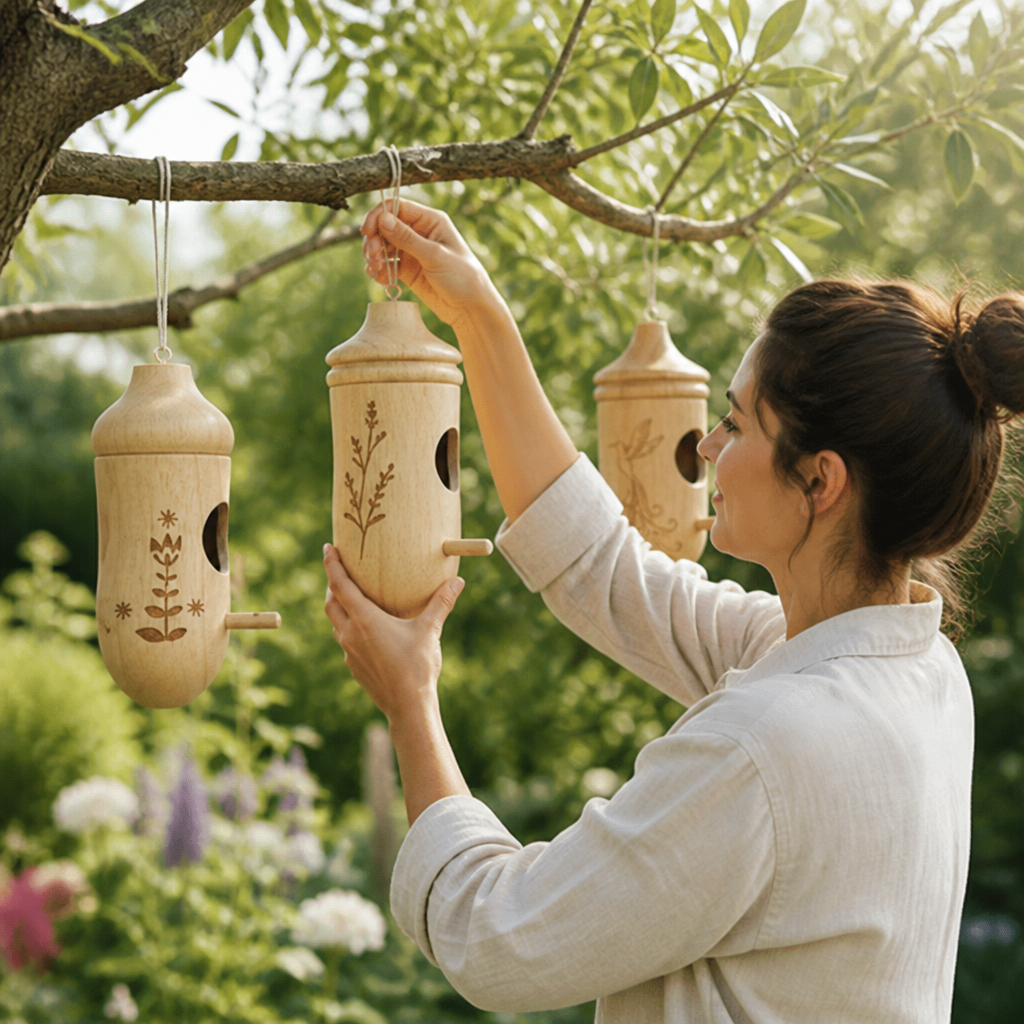 Engraved Natural Wood Hanging Birdhouse Set (3-Pack)