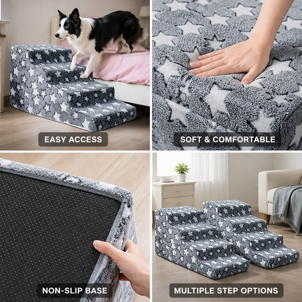 Plush-Covered Non-Slip Pet Steps (2–4 Steps)