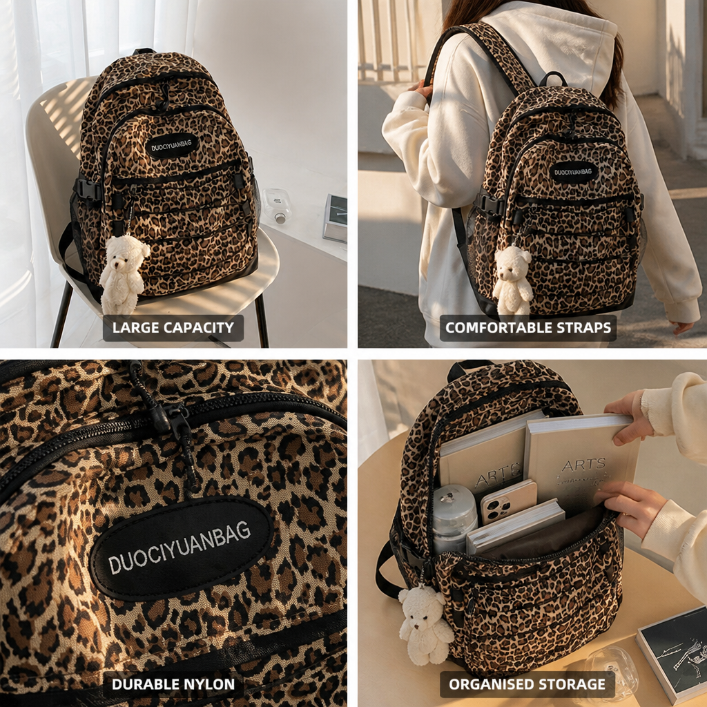 Large-Capacity Nylon Animal Print Women's Backpack