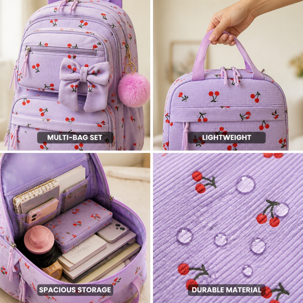 Lightweight Corduroy Backpack Set (3-Piece)