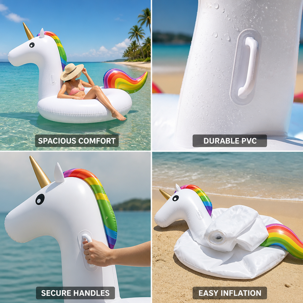 Giant Tear- & UV-Resistant PVC Unicorn Pool Float