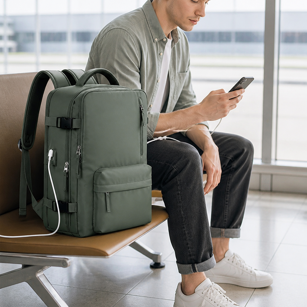 Water-Resistant Nylon Anti-Theft USB Travel Backpack