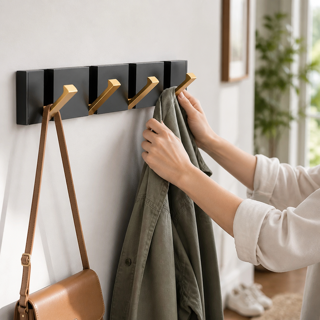 Space-Saving Foldable Aerospace Aluminum Wall Hook (2–6 Hooks)