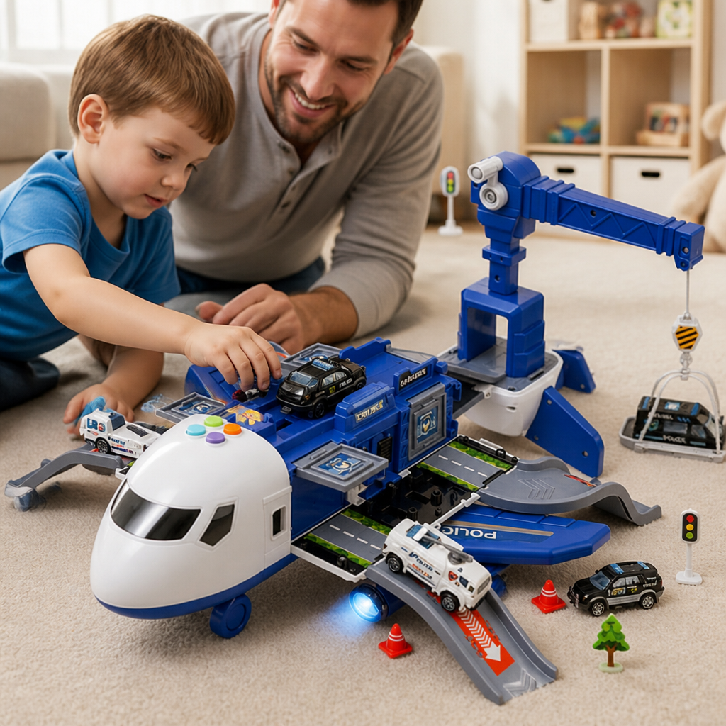 Durable ABS Airplane Playset (Includes 4 Mini Vehicles)