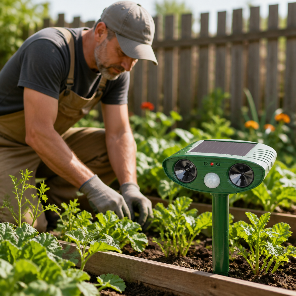 Solar-Powered Ultrasonic Motion-Activated Chipmunk Repeller (2,425 Sq Ft Coverage)
