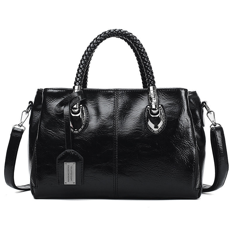 Soft Oiled Wax Leather Large Boston Tote Bag