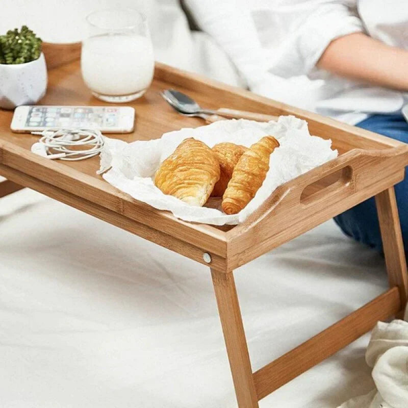 Folding Leg Bamboo Breakfast Tray with Sturdy Surface
