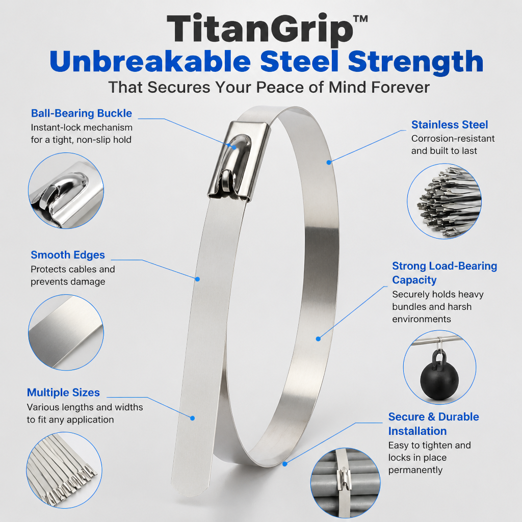 TitanGrip™ — Lock Cables, Pipes & Gear Tight Where Plastic Ties Snap