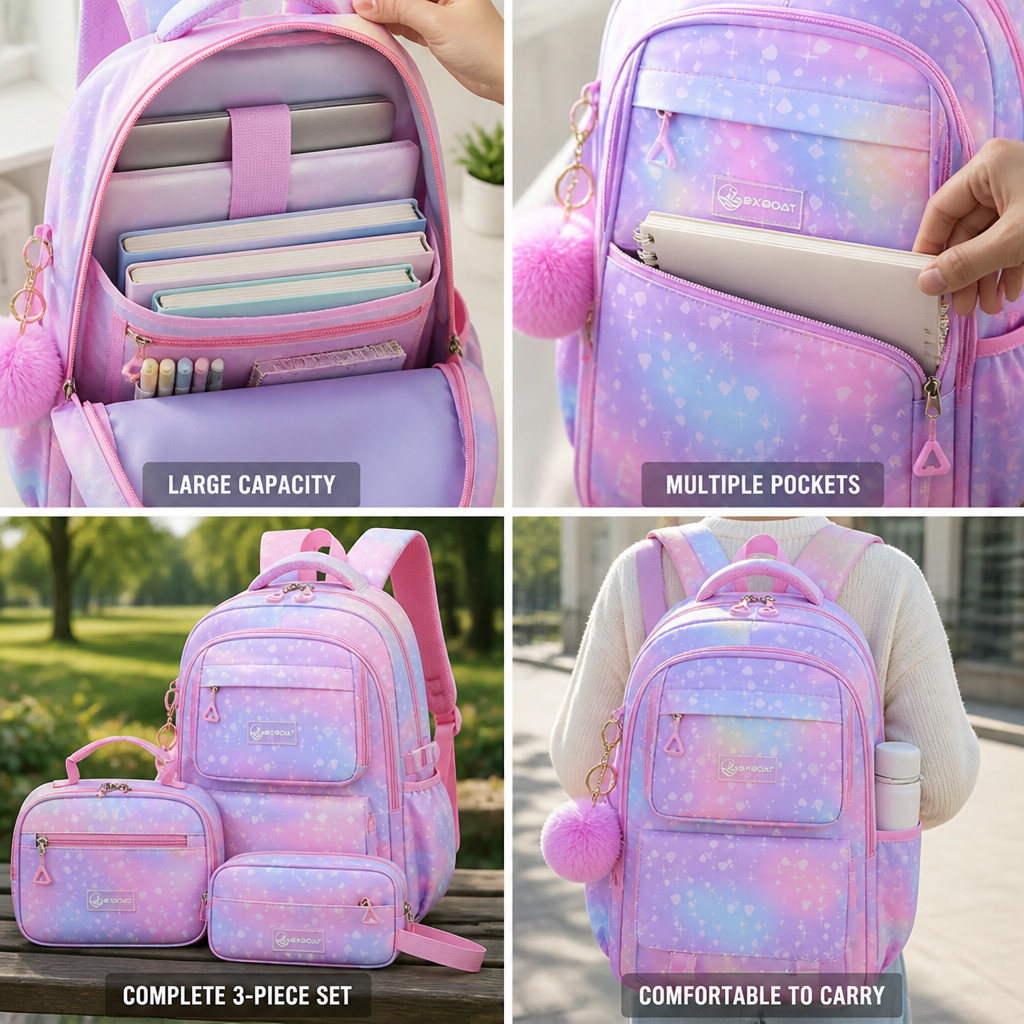 Large-Capacity Multiple-Pocket 16-Inch Backpack Set (3-Piece)