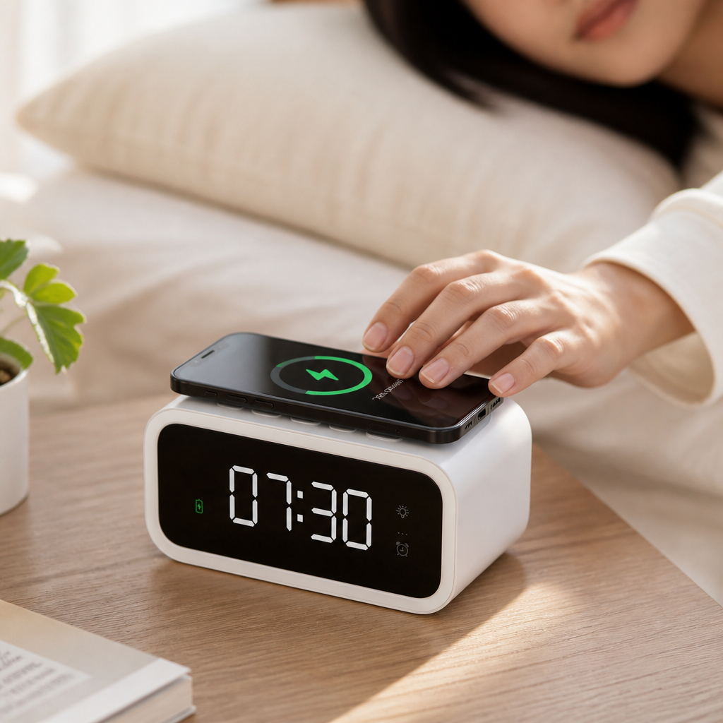 Qi Wireless Charging Adjustable LED Digital Alarm Clock