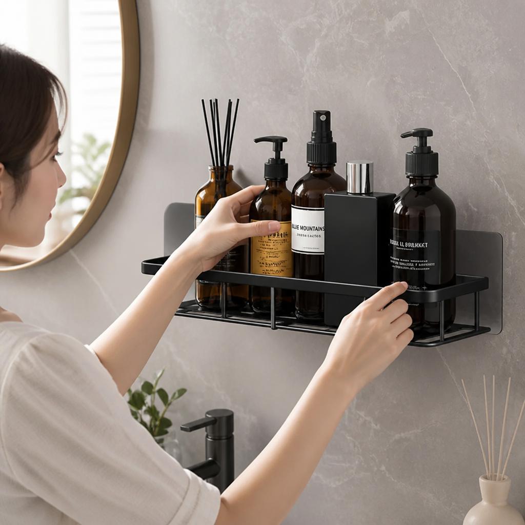 Drill-Free Self-Adhesive Stainless Steel Bathroom Shelf