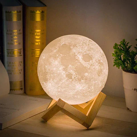 Touch-Controlled Moon Lamp with Wooden Base