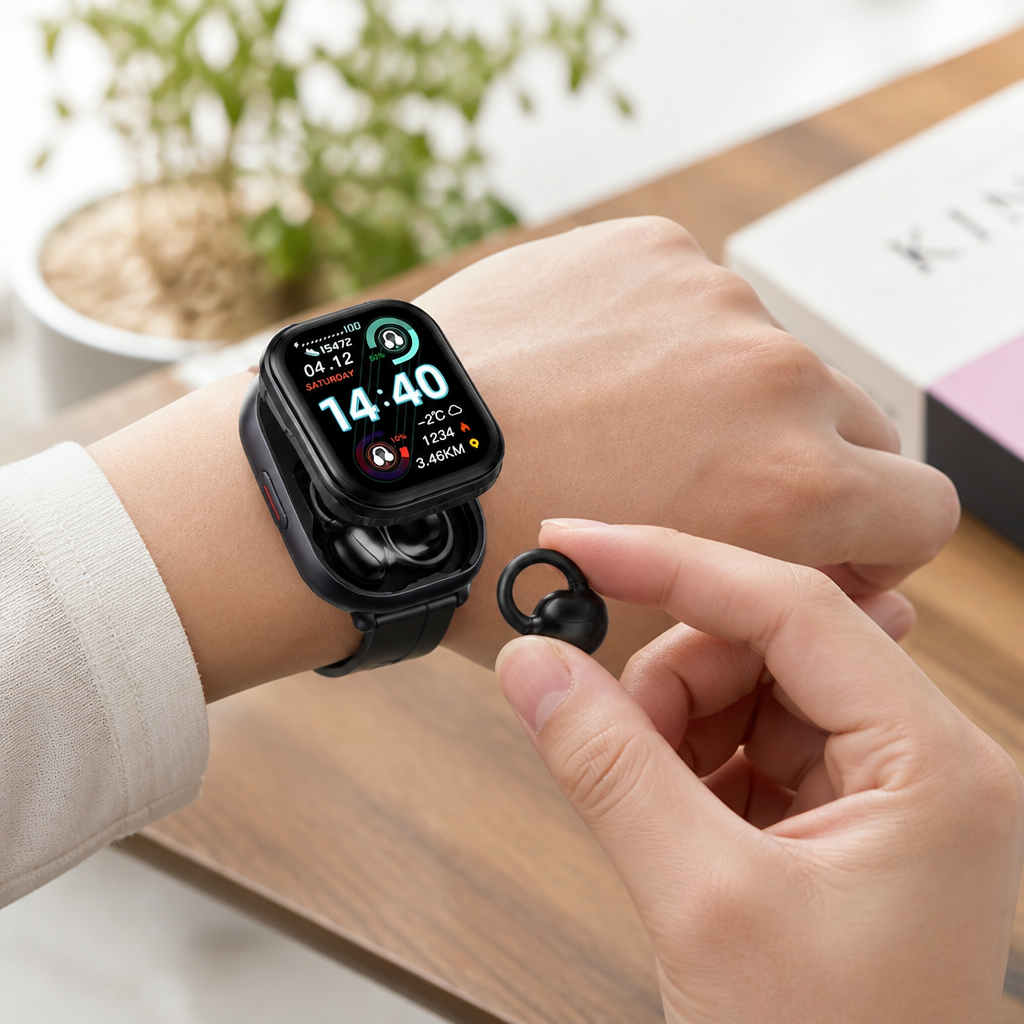 HD Touchscreen Smartwatch With Integrated Wireless Earbuds