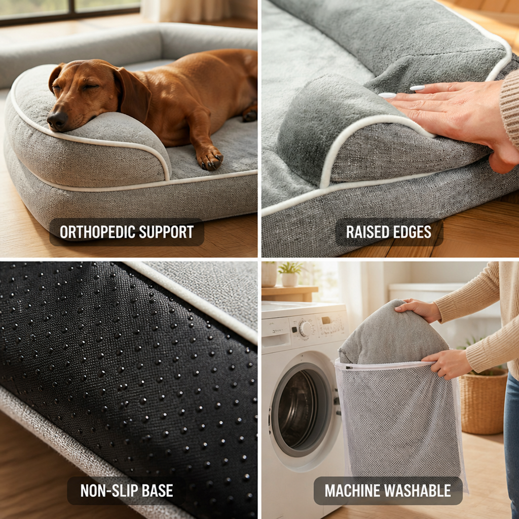 Orthopedic Memory Foam Dog Bed (Non-Slip Washable Cover)