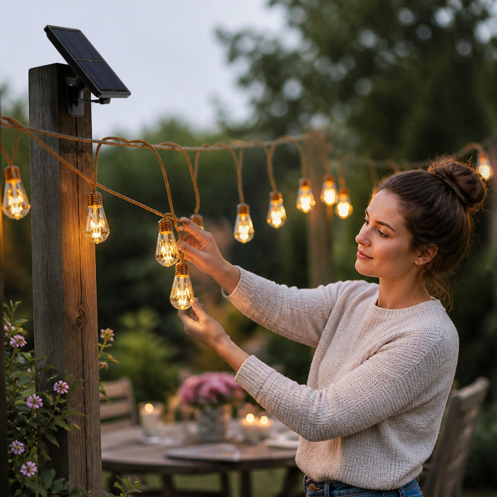 Solar-Powered Hemp Rope Outdoor String Lights (IP55 Waterproof)