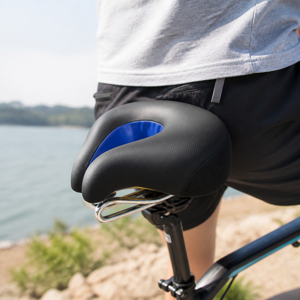 Noseless Ergonomic Spring-Suspended Mountain Bike Saddle (20 x 18 cm)