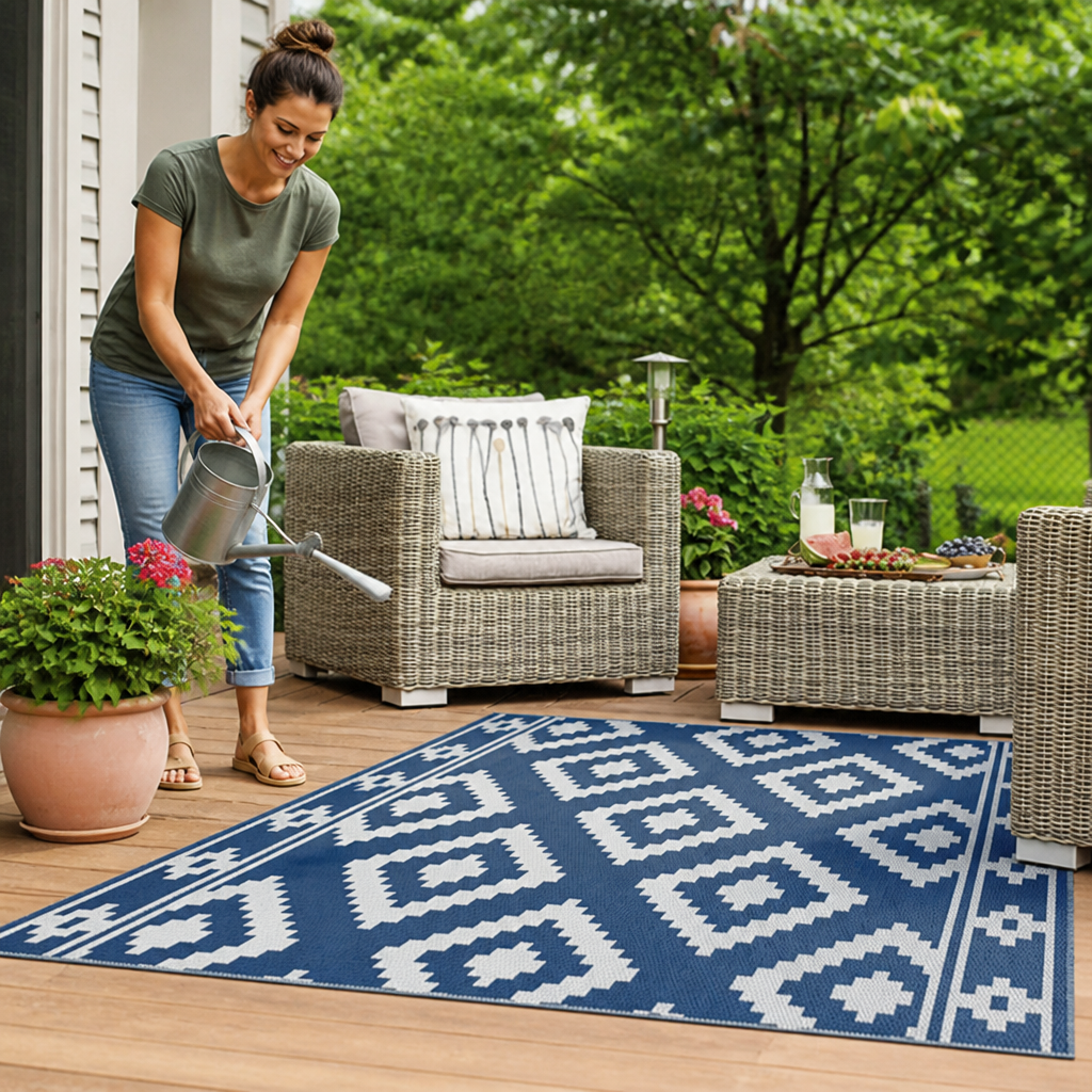Weatherproof UV-Resistant Geometric Outdoor Rug