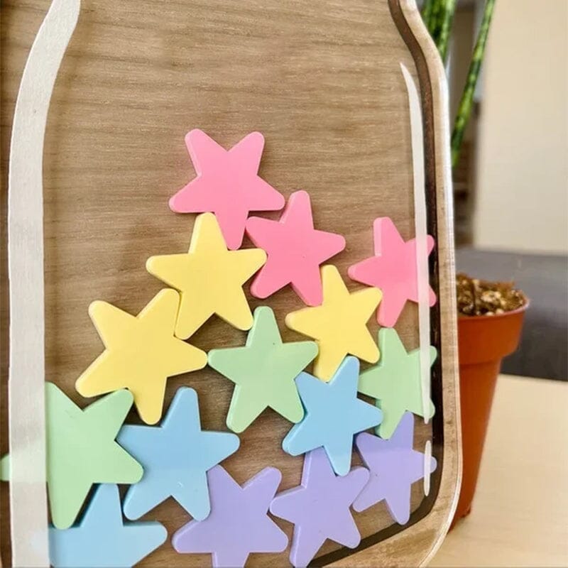Wooden Reward Jar with Colorful Stars for Kids' Motivation